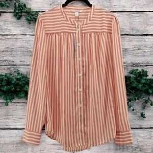 NEW Popsugar Red and White Candy Striper Long Sleeve Blouse Top Size M